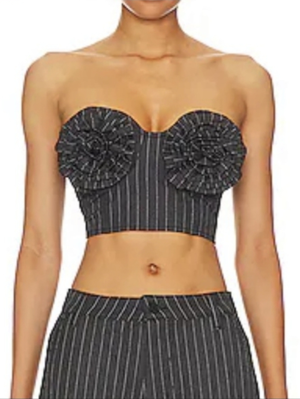 AFRM Kiko Stripe Strapless Crop Corset Top - Black Pinstripe - Picture 5 of 16